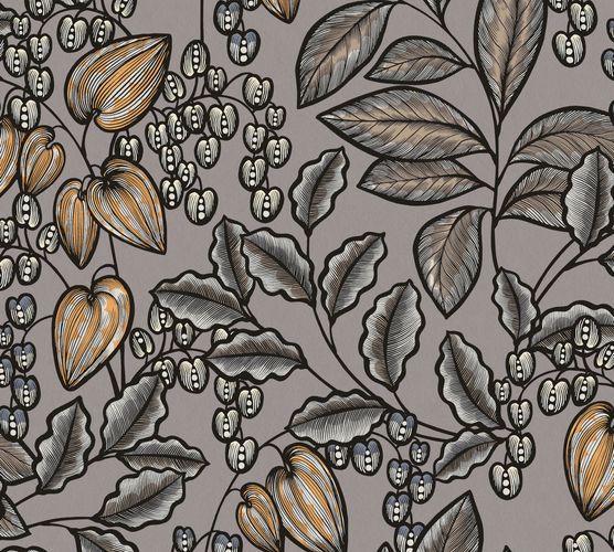 Non-Woven Wallpaper Leaves Fruits taupe white 37754-9