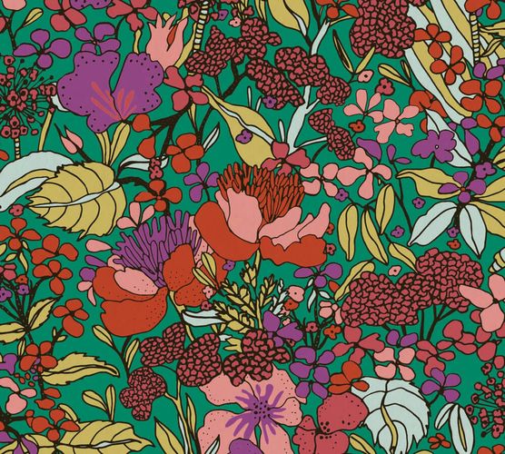 Non-Woven Wallpaper Flowers green colourful 37756-1