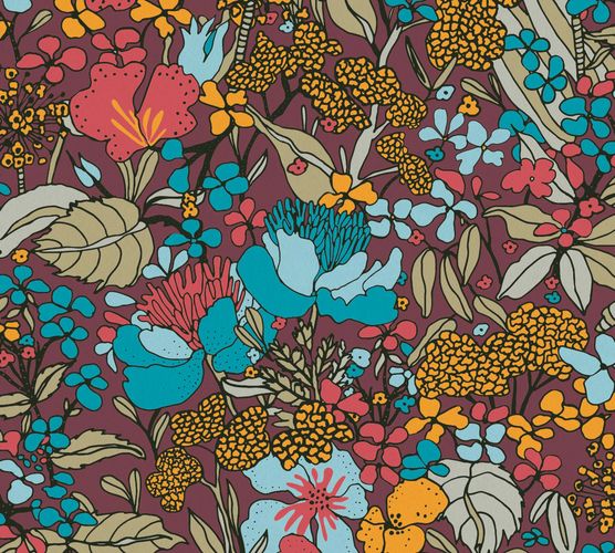 Non-Woven Wallpaper Floral Flowers red colourful 37756-3