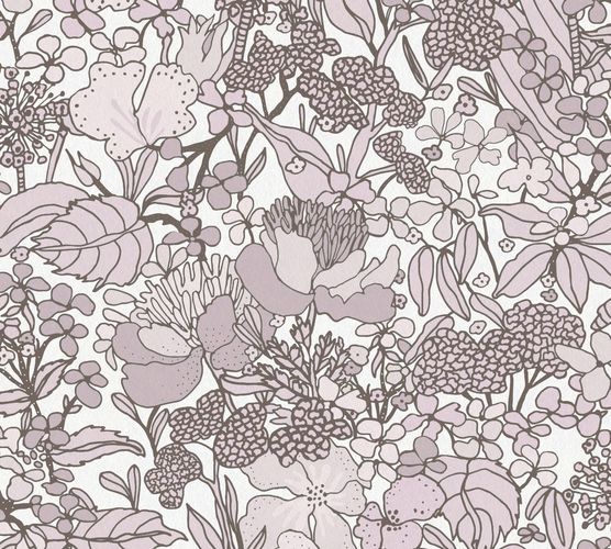 Non-Woven Wallpaper Floral Flowers white brown 37756-5