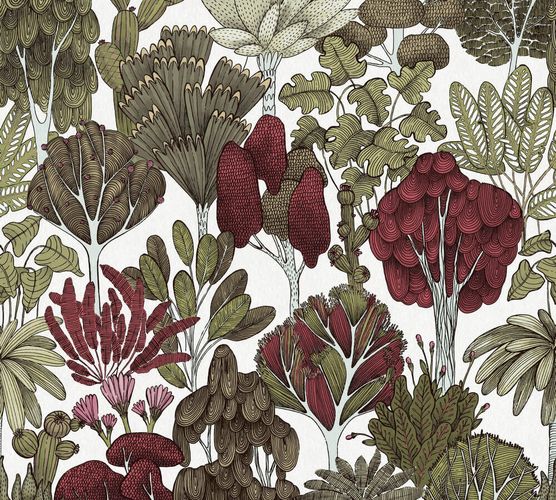 Non-Woven Wallpaper Floral Palms white red green 37757-2