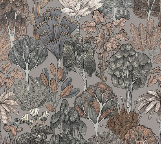 Non-Woven Wallpaper Floral Palms grey beige 37757-4