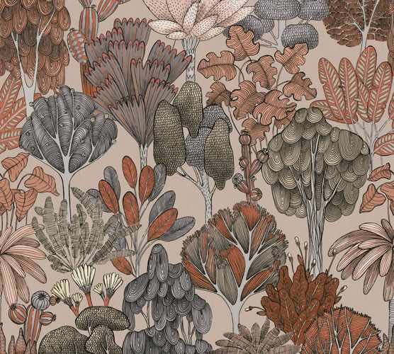 Non-Woven Wallpaper Floral Palms beige orange 37757-5