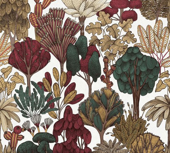 Non-Woven Wallpaper Floral Palms white brown red 37757-7
