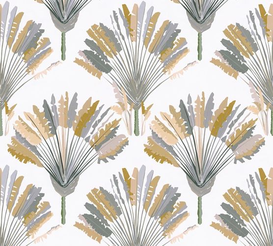 non-woven wallpaper palm leaves grey yellow 37708-4