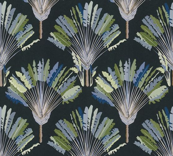 non-woven wallpaper palm leaves blue green 37708-5