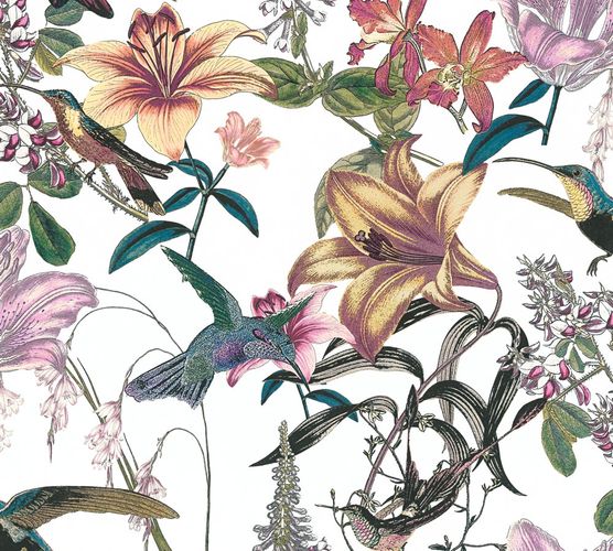 Non-Woven Wallpaper Flowers Bird Floral white 37701-1