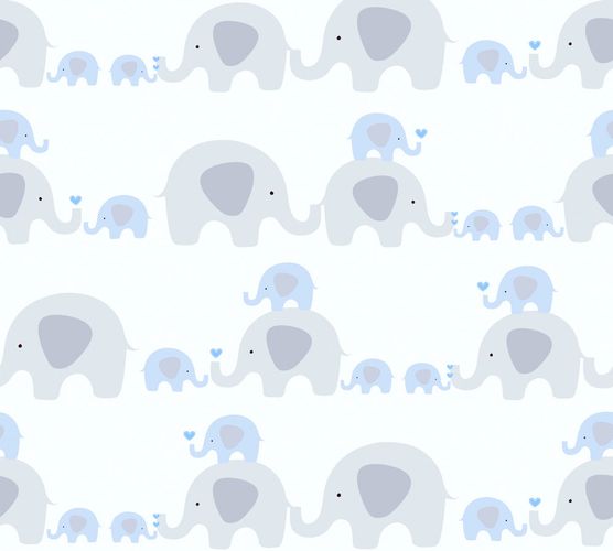 Wallpaper Kids Elephants blue grey white 38113-1