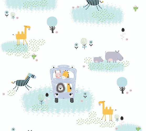 Wallpaper Kids Animals Bus Safari colourful 38114-1