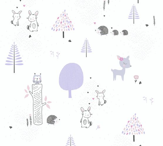 Wallpaper Kids Forest Rabbit Hedgehog purple 38117-1