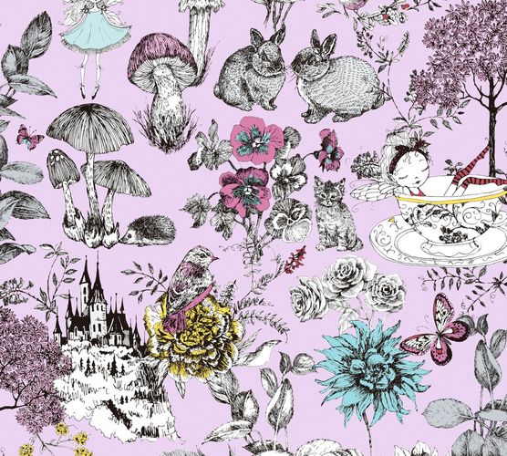 Wallpaper Kids Flowers Animals pink colourful 38120-3