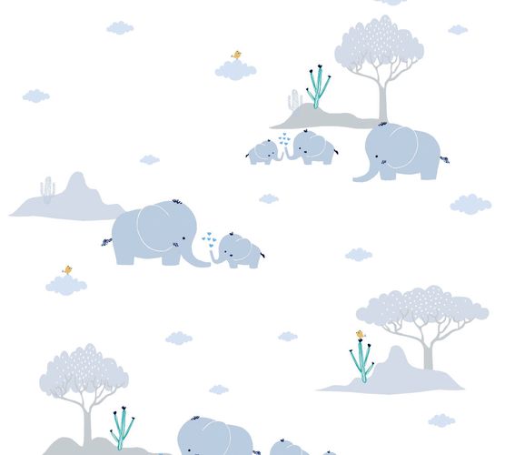 Wallpaper Kids Elephants Tree grey green white 38128-1