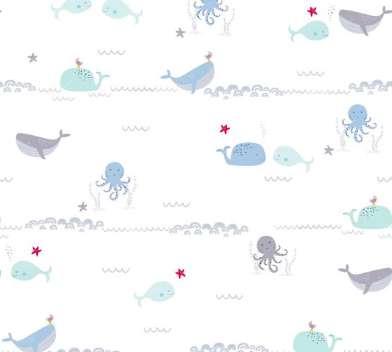 Wallpaper Kids Animals Sea blue grey white 38130-1
