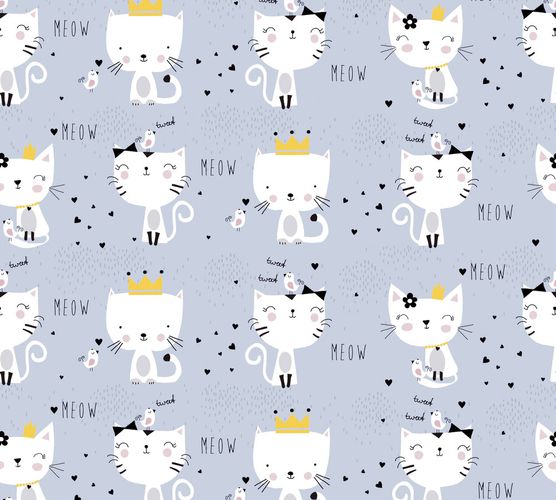 Wallpaper Kids Cat Bird grey white yellow 38131-1