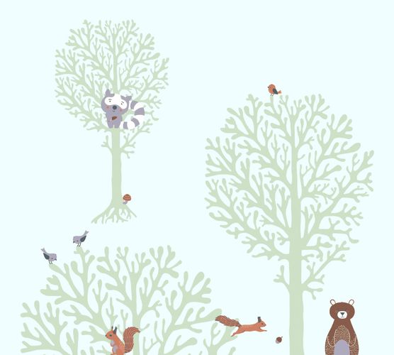 Wallpaper Kids Tree Bird Bear green brown 38134-2