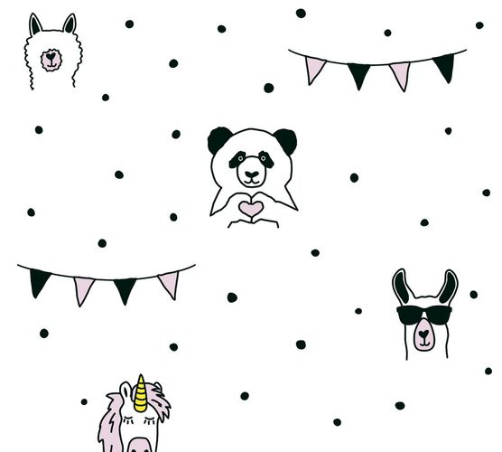 Wallpaper Kids Animals Dots Llama pink white 38138-1