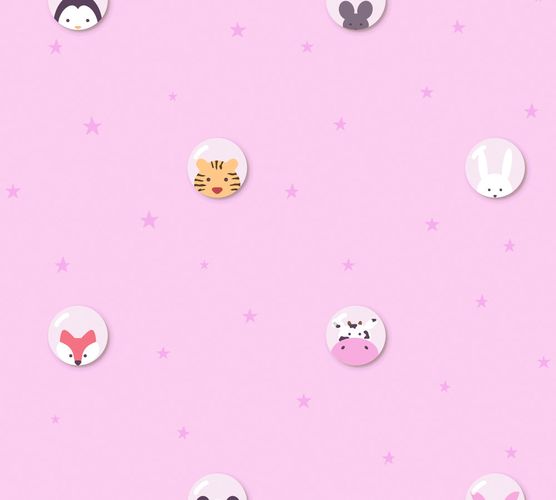 Wallpaper Kids Animals Stars Bubbles pink white 38143-2