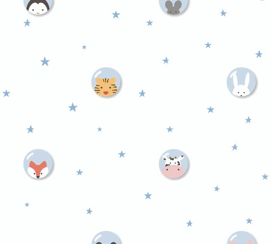 Wallpaper Kids Animals Stars Bubbles grey blue 38143-3