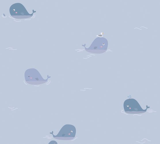 Wallpaper Kids Water Whale blue grey 38144-1