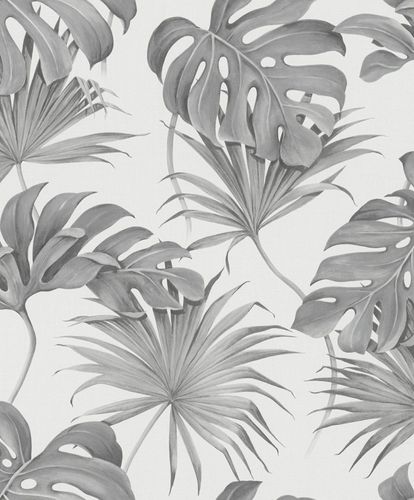 Non-Woven Wallpaper Jungle Leaves grey white 32743