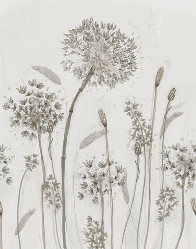 Digital Printing Floral Flowers grey white beige 32750