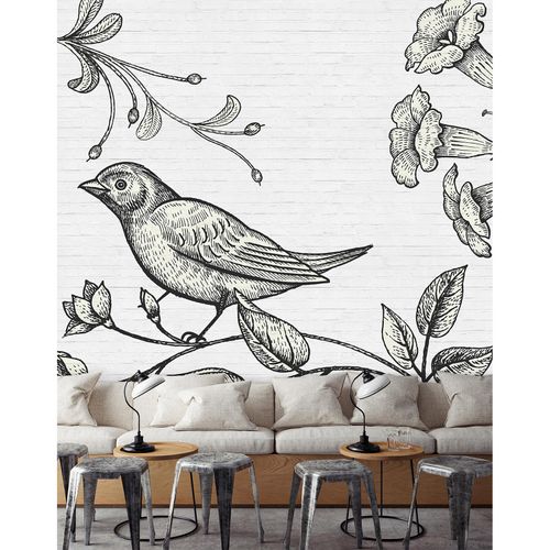 Image Photo Wallpaper Non-Woven Wall Stone Bird grey