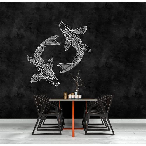 Image Photo Wallpaper Non-Woven Fishes Board black white