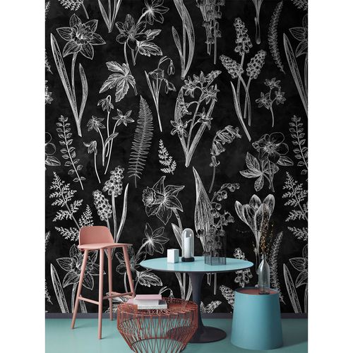 Image Photo Wallpaper Non-Woven Flowers Floral Board black