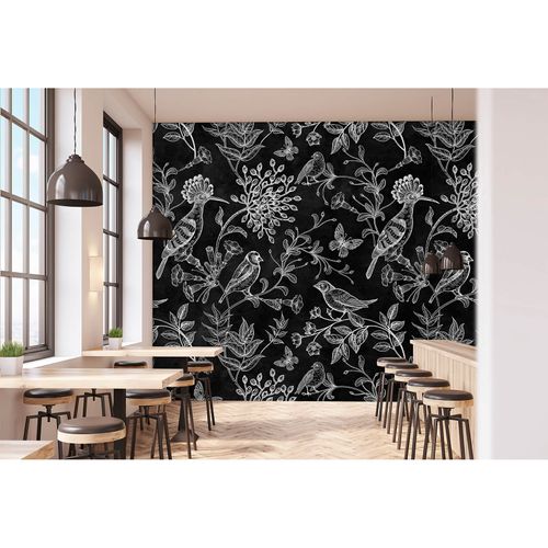 Picture Photo Wallpaper Non-Woven Birds Flowers Board grey