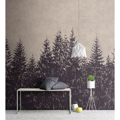 Picture Photo Wallpaper Non-Woven Forest Trees taupe black