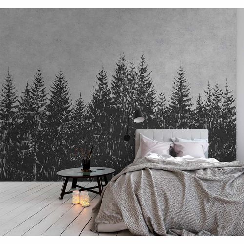 Image Photo Wallpaper Non-Woven Forest Trees grey black