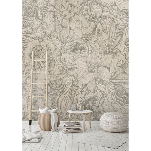 Picture Photo Wallpaper Non-Woven Flowers Botany beige grey