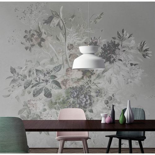 Image Photo Wallpaper Non-Woven Flowers Branches grey green