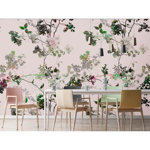 Image Photo Wallpaper Non-Woven Branches Leaves cream green
