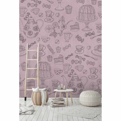 Picture Photo Wallpaper Non-Woven Coffee Cake pink black