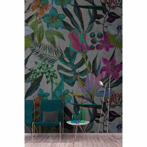 Picture Photo Wallpaper Non-Woven Exotic Plants grey green