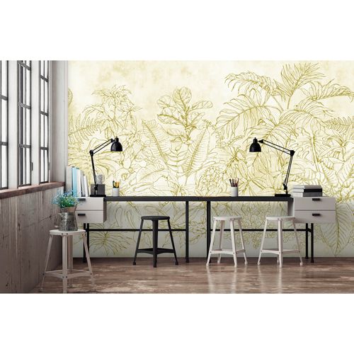 Image Photo Wallpaper Non-Woven Fern Leaves cream yellow