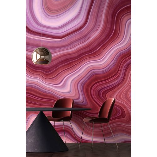 Picture Photo Wallpaper Non-Woven Waves Lines red pink