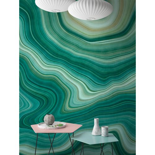 Picture Photo Wallpaper Non-Woven Waves Lines turquoise green