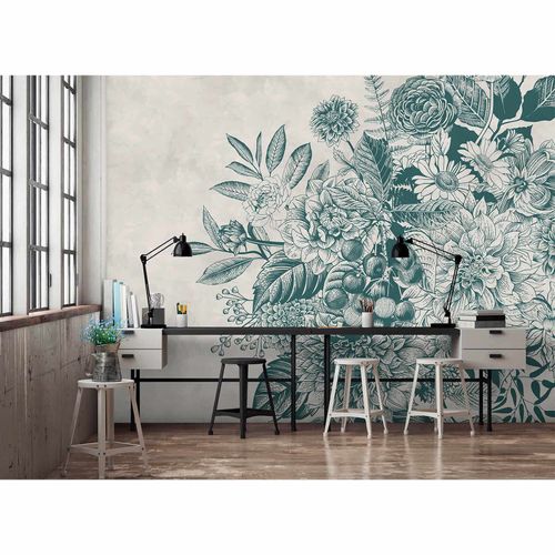 Picture Photo Wallpaper Non-Woven Plants Flowers grey green
