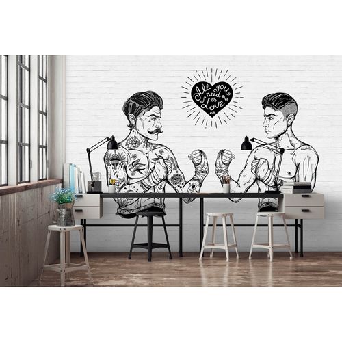 Photo Wallpaper Non-Woven Retro Boxer Fair white