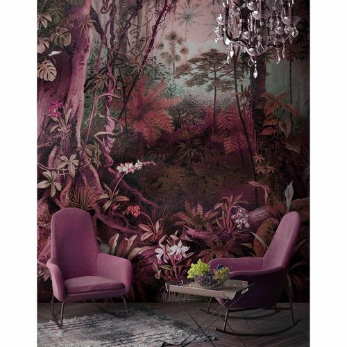 Picture Photo Wallpaper Non-Woven Jungle Plants pink brown