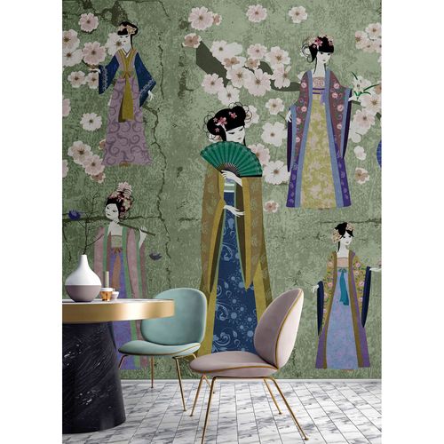 Image Photo Wallpaper Non-Woven China Concubine green blue