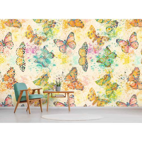 Picture Photo Wallpaper Non-Woven Butterflies Mosaic yellow