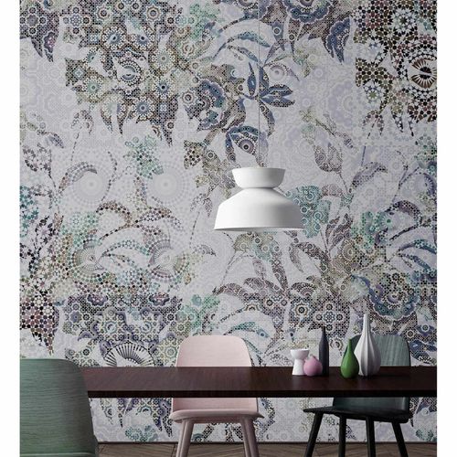 Image Photo Wallpaper Non-Woven Plants Mosaic Neon blue