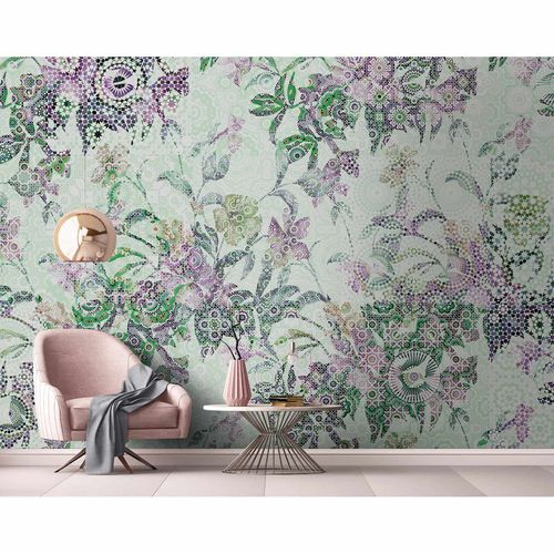 Picture Photo Wallpaper Non-Woven Plants Mosaic Neon violet