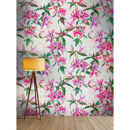 Picture Photo Wallpaper Non-Woven Lilies Mosaic Neon pink green