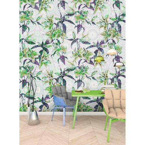 Picture Photo Wallpaper Non-Woven Lilies Mosaic Neon purple