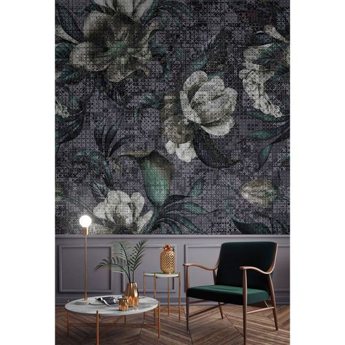 Picture Photo Wallpaper Non-Woven Flowers Crosses grey white
