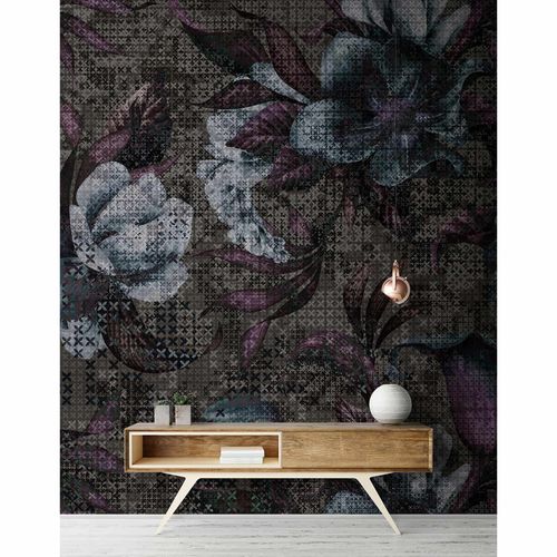 Picture Photo Wallpaper Non-Woven Flowers Crosses taupe blue